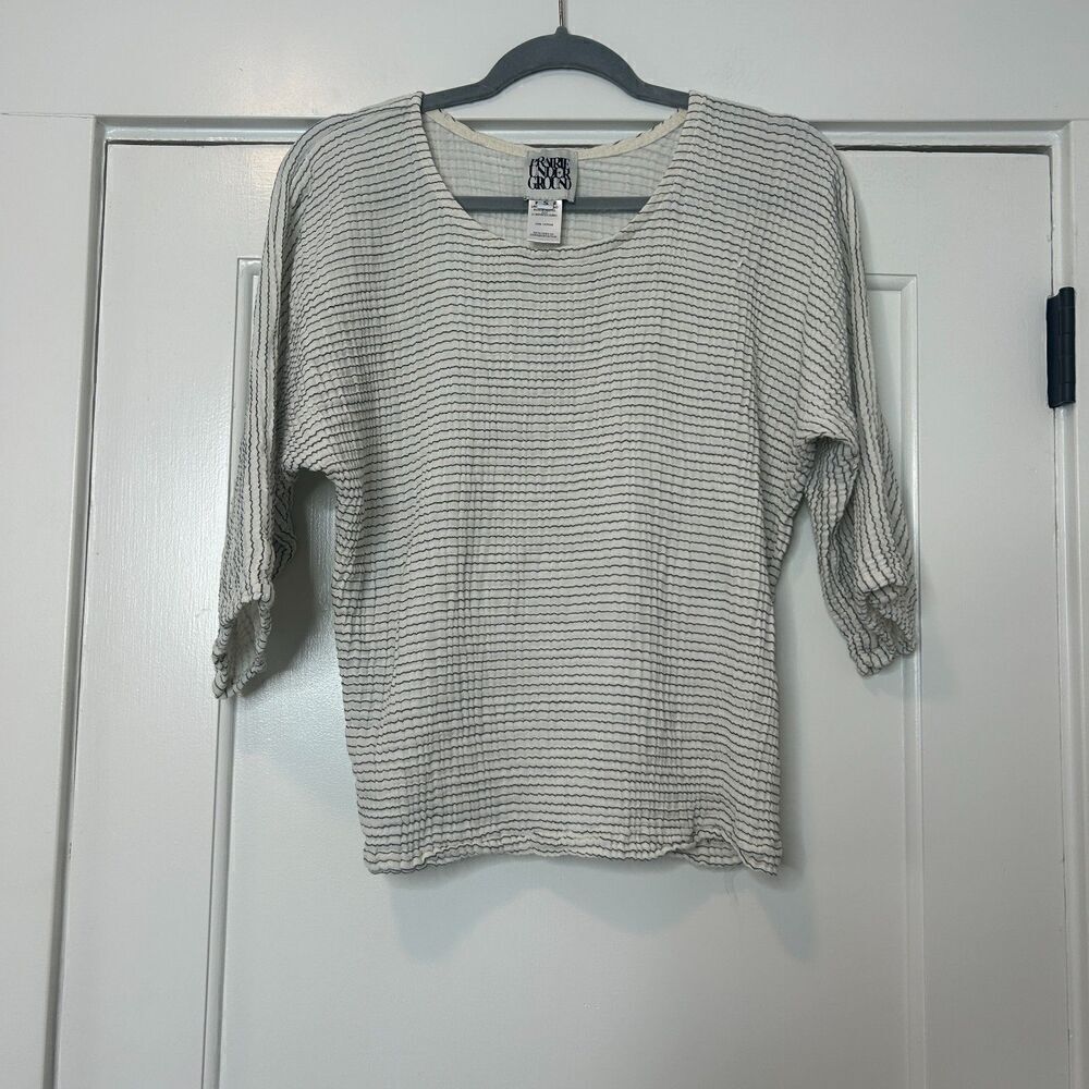 Prairie Underground 100% Cotton Lagenlook Gauzy Striped Top Size Small